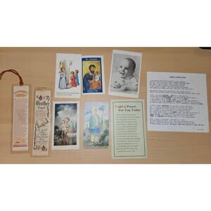 Vintage Catholic Prayer Cards & Woven Graceline Bookmarks- 8 Piece Set & Story